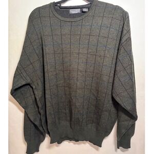 Wool Blend Preswick Moore Mens Green Plaid Grandpa Sweater Large Italy Bulgaria‎